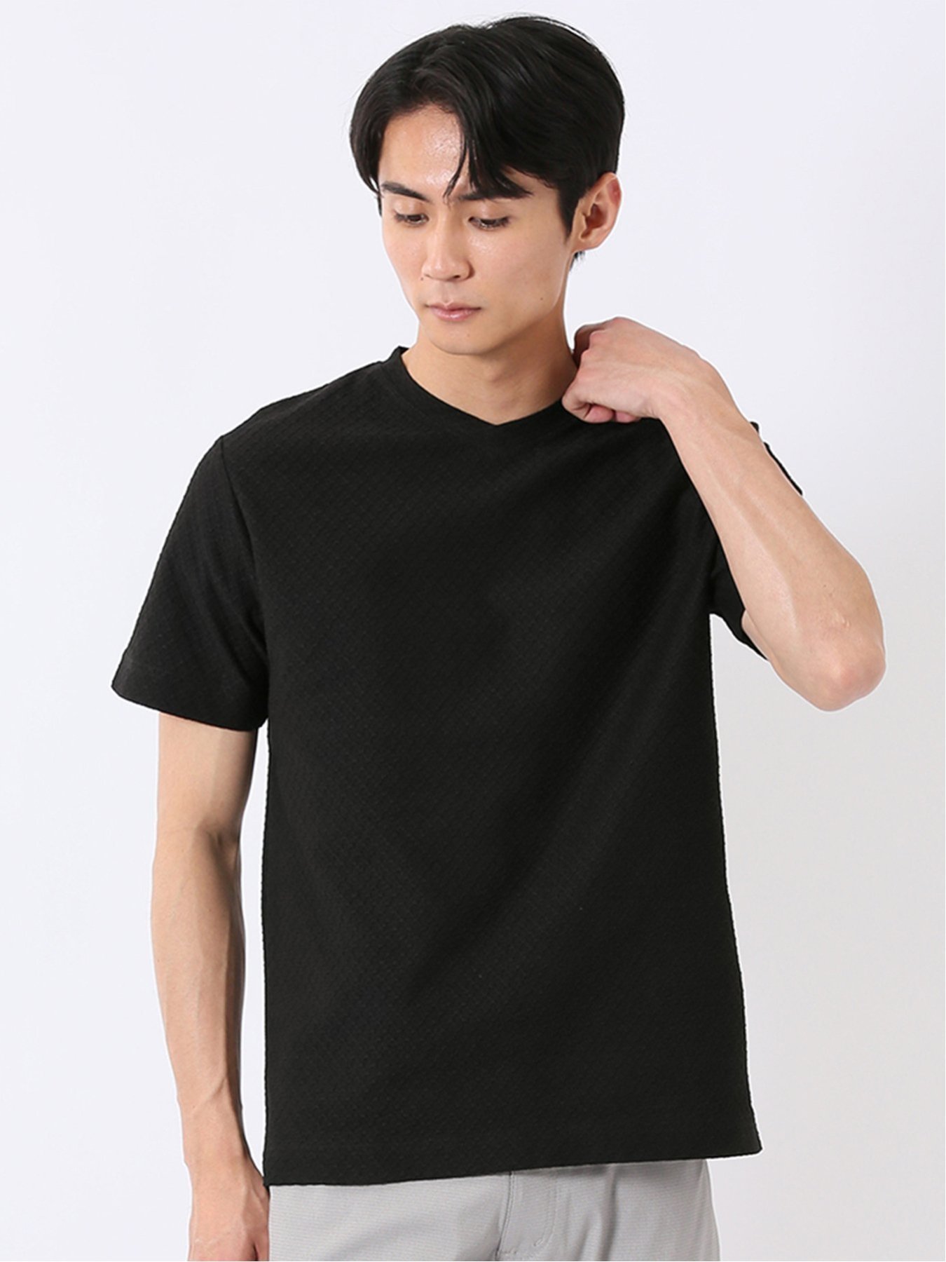 TAKA-Q ループ ジャガード Vネック 半袖 Tシャツ タカキュー トップス カットソー・Tシャツ ベージュ【送料無料】