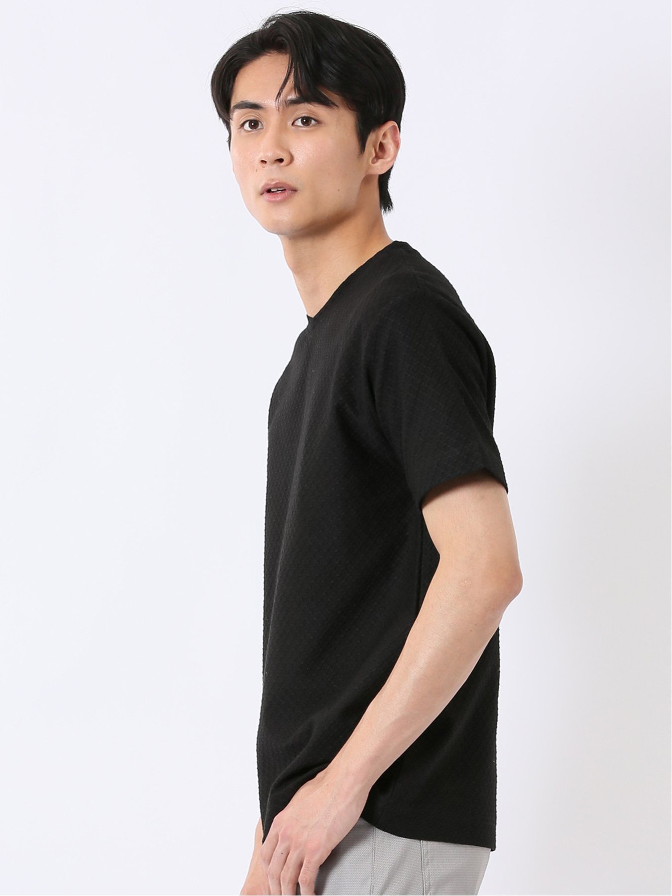 【SALE／10%OFF】TAKA-Q ループ ジャガード Vネック 半袖 Tシャツ タカキュー トップス カットソー・Tシャツ ベージュ