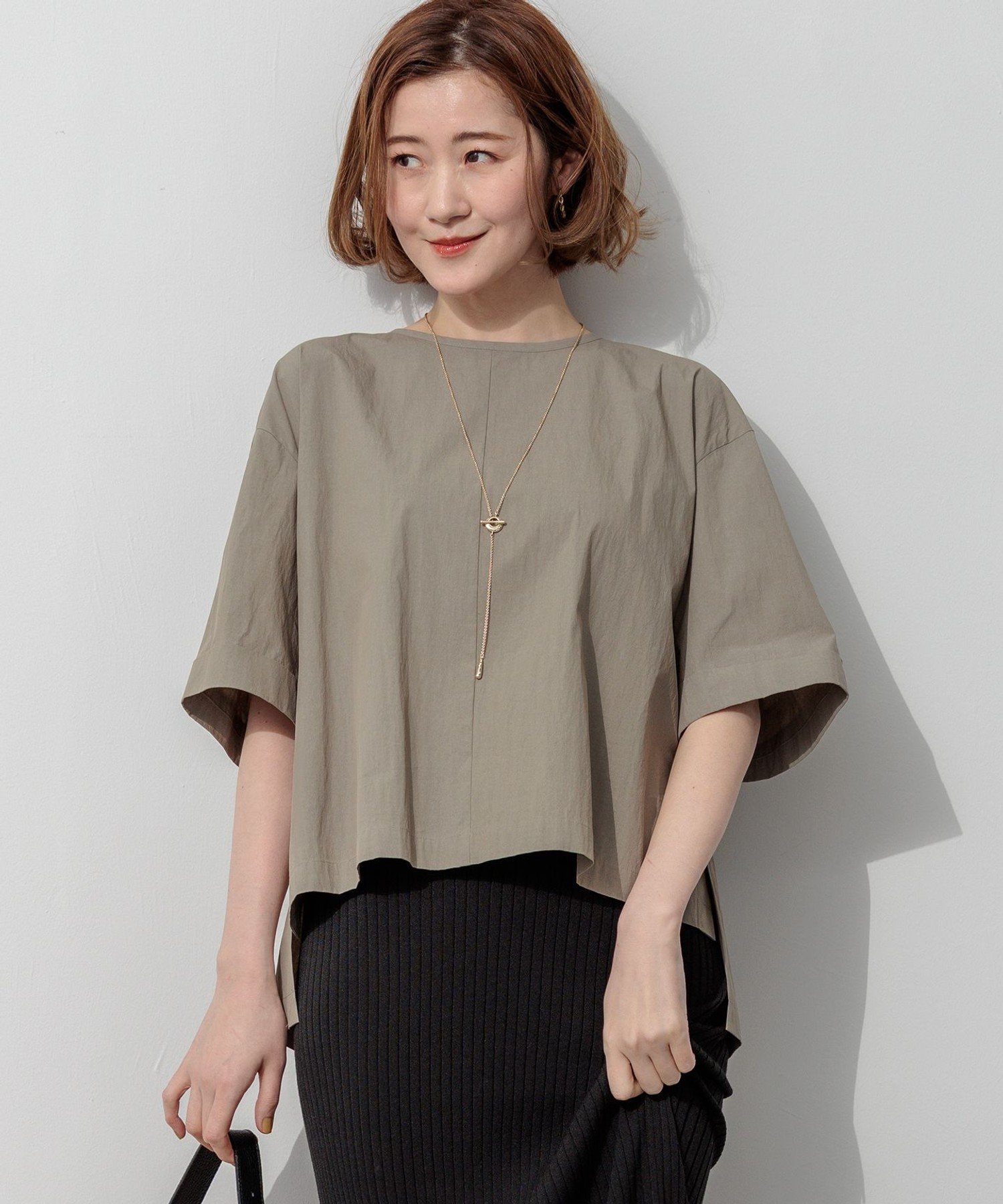 23区 【SLOW/一部店舗限定】コットンナイロンタイプライター T ブラウス ニジュウサンク トップス シャツ・ブラウス カーキグリーン ブラウン ホワイト