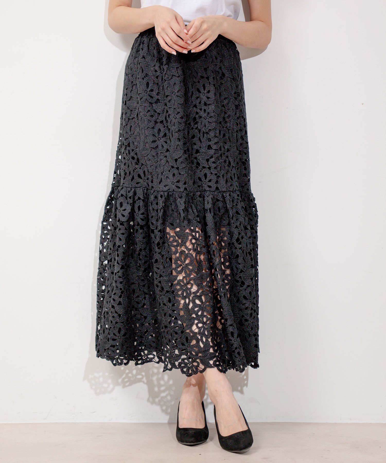 【SALE／50%OFF】JAYRO ティアードレーススカート ジャイロ スカート その他のスカート ブラック ベージュ
