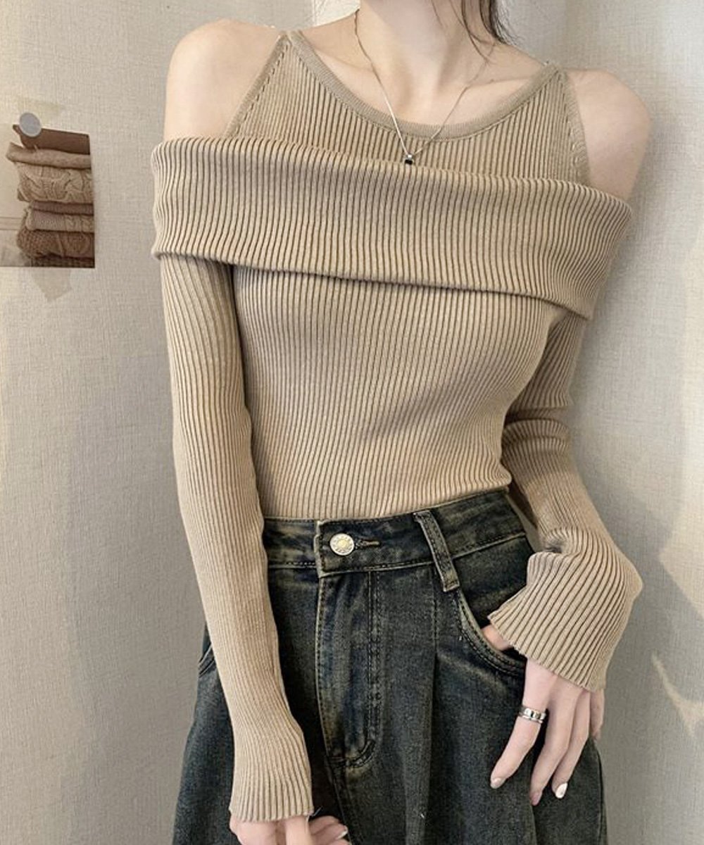 miniministore ニットトップス オフショルダー セーター ミニミニストア トップス ニット ブラウン ブラック ベージュ ホワイト