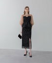 【SALE/5%OFF】Leja シアーパフスリーブペプラムスパンコール花柄Iラインドレス レジャ ワンピース・ドレス ドレス グレー ブラック【送料無料】