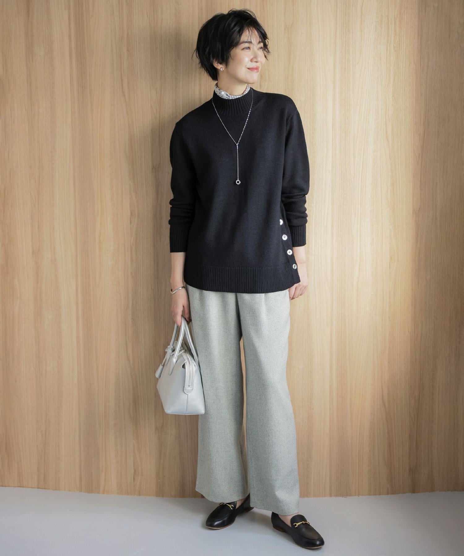 J.PRESS 【洗える】TUMUGITOピンヘッド ワイド パンツ ジェイプレス パンツ その他のパンツ グレー ネイビー