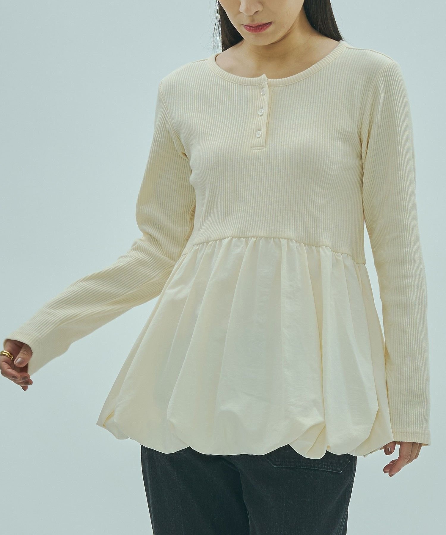 ROSE BUD BALLOON DOCKING CUT ローズバッド トップス カットソー・Tシャツ ホワイト