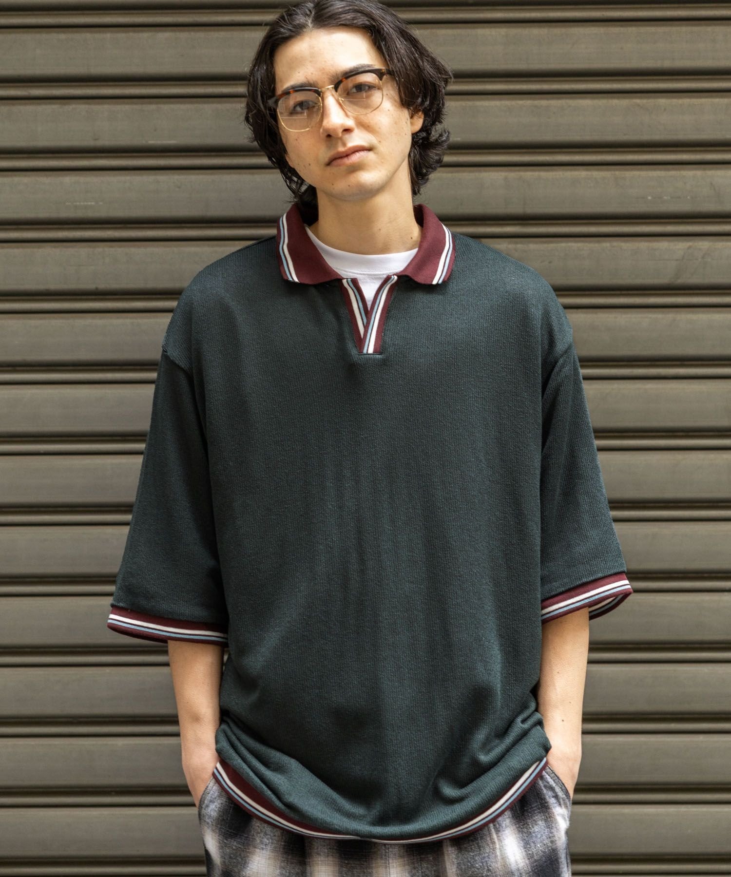 niko and ... 配色スキッパーポロ ニコアンド トップス ポロシャツ ネイビー ブラ...