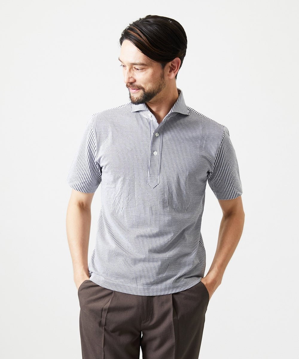 MICHEL KLEIN HOMME サッカージャージ半袖ポロシャツ ミッシェルクランオム トップス カットソー・Tシャツ ブルー ブラック【送料無料】