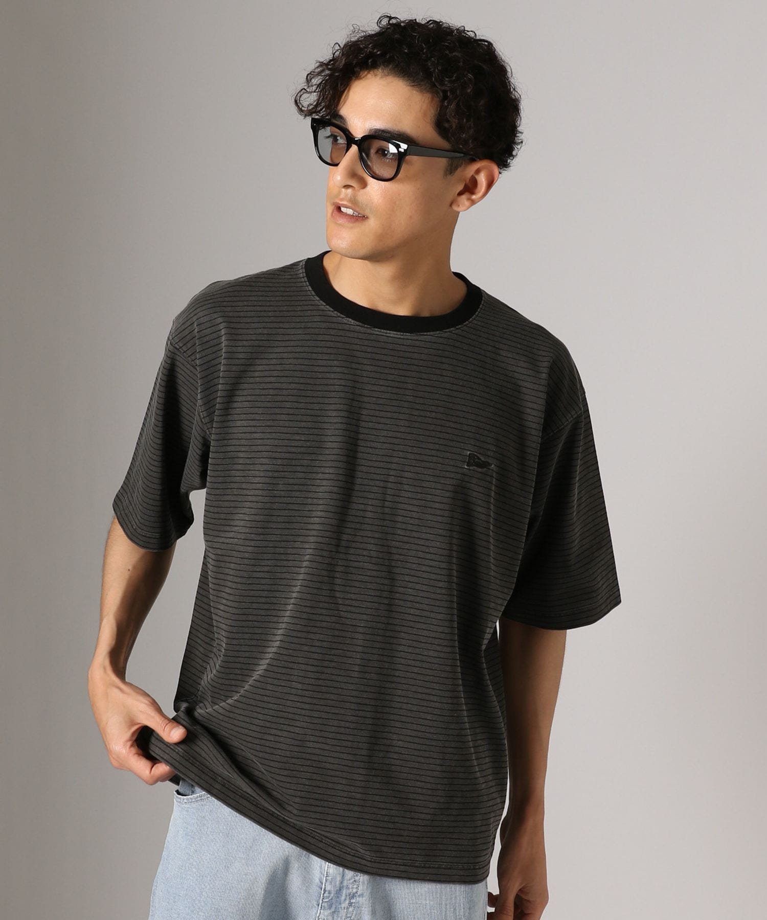 【接触冷感・吸水速乾】ピグメントボーダーTEE ベイフロー トップス カットソー・Tシャツ グリーン ベージュ グレー