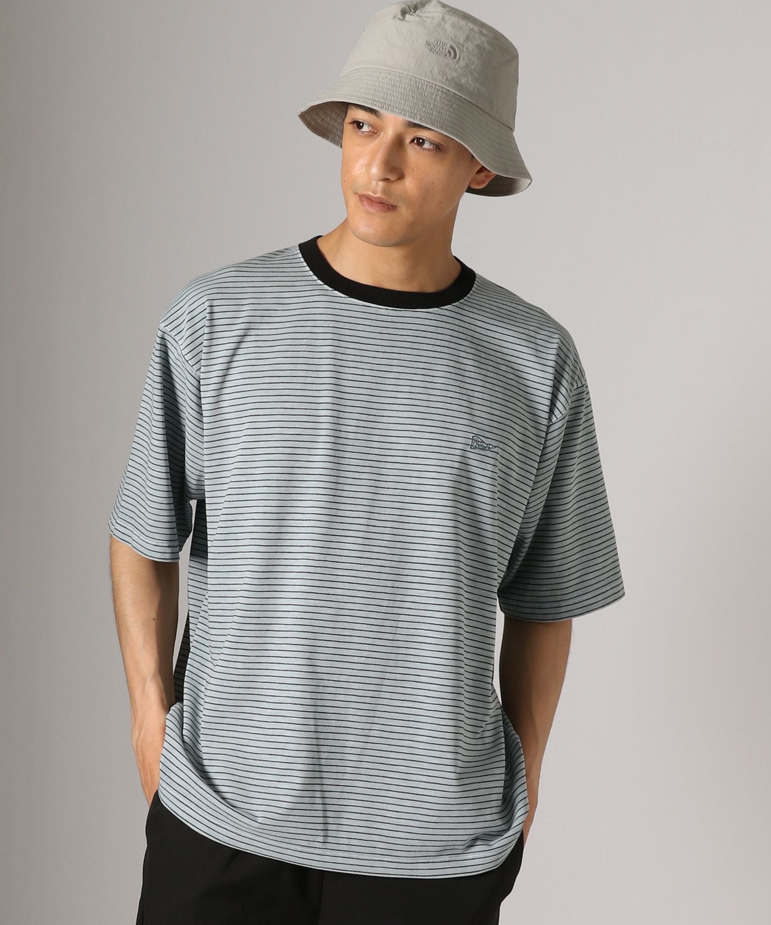 【接触冷感・吸水速乾】ピグメントボーダーTEE ベイフロー トップス カットソー・Tシャツ グリーン ベージュ グレー