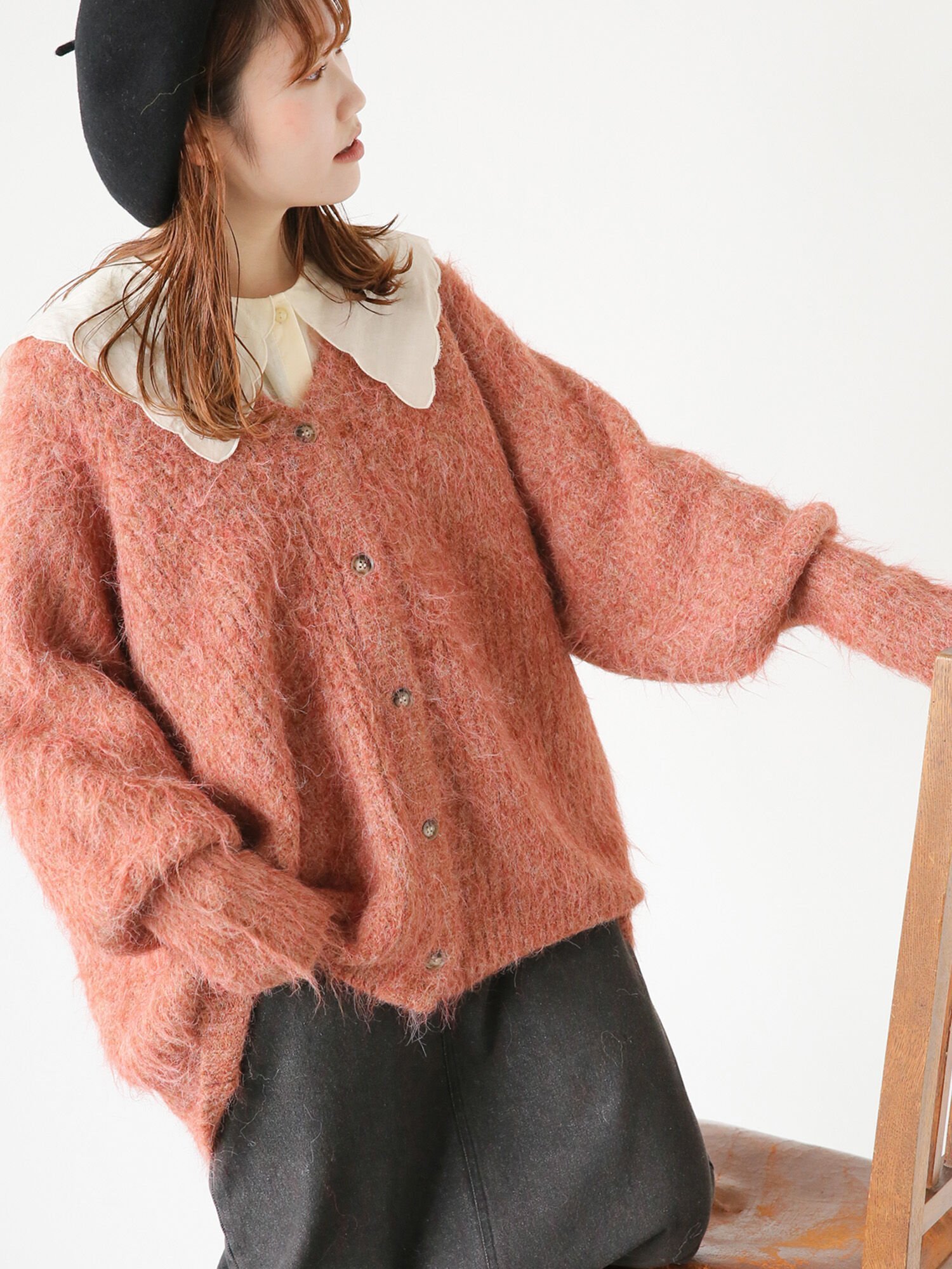 ehka sopo メランジVネックカーディガン エヘカソポ トップス カーディガン オレンジ イエロー グリーン パープル ブラウン【送料無料】のサムネイル