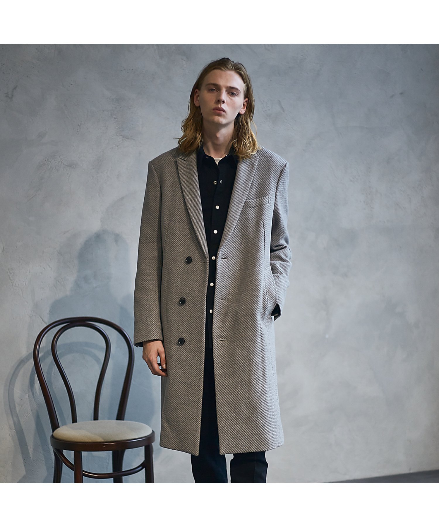 5351POUR LES HOMMES 【尾州素材使用】ピークドラペル セミダブル チェスターコート ゴーサンゴーイチプールオム ジャケット・アウター チェスターコート レッド グレー ブラック【送料無料】