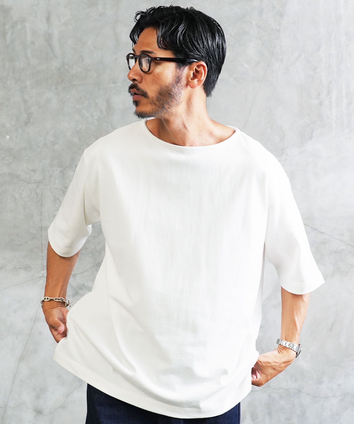 JIGGYS SHOP SELECT ヘビーオンス 5分袖 バスクシャツ Tシャツ 綿100 26SS ジギーズショップ トップス カットソー・Tシャツ ホワイト ブラック ネイビー