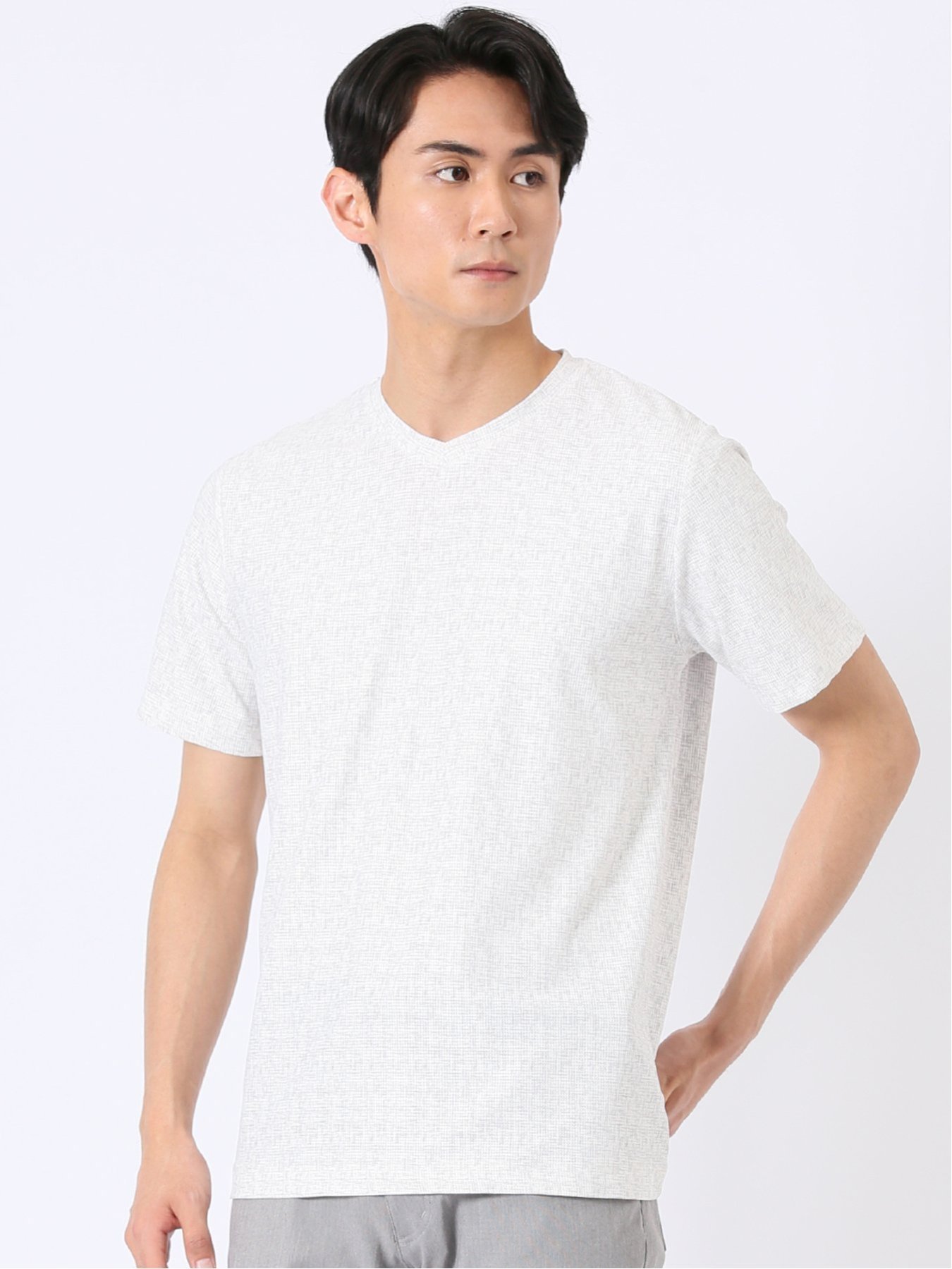 【SALE／10%OFF】m.f.editorial かすれプリント Vネック 半袖 Tシャツ タカキュー トップス カットソー・Tシャツ グレー