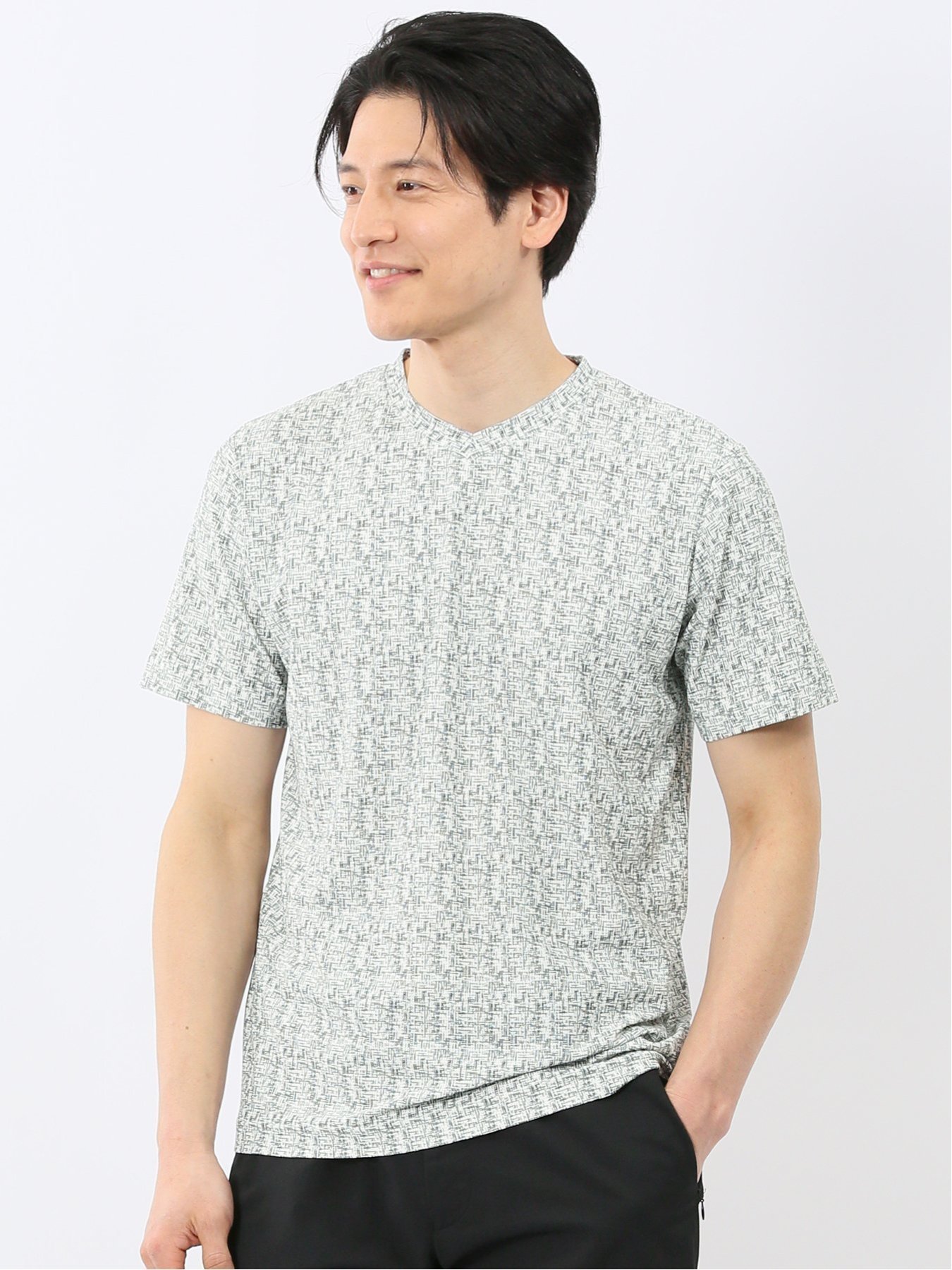 【SALE／10%OFF】m.f.editorial かすれプリント Vネック 半袖 Tシャツ タカキュー トップス カットソー・Tシャツ グレー