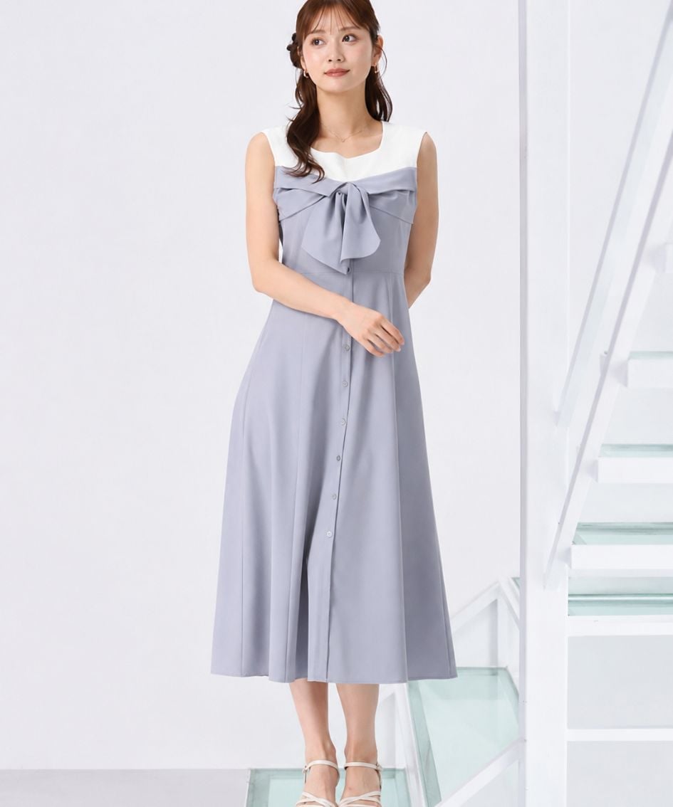 MISCH MASCH リボンシャツドッキングワンピース MM627424 ミッシュマッシュ ワンピース・ドレス ワンピース グレー ブルー ブラック