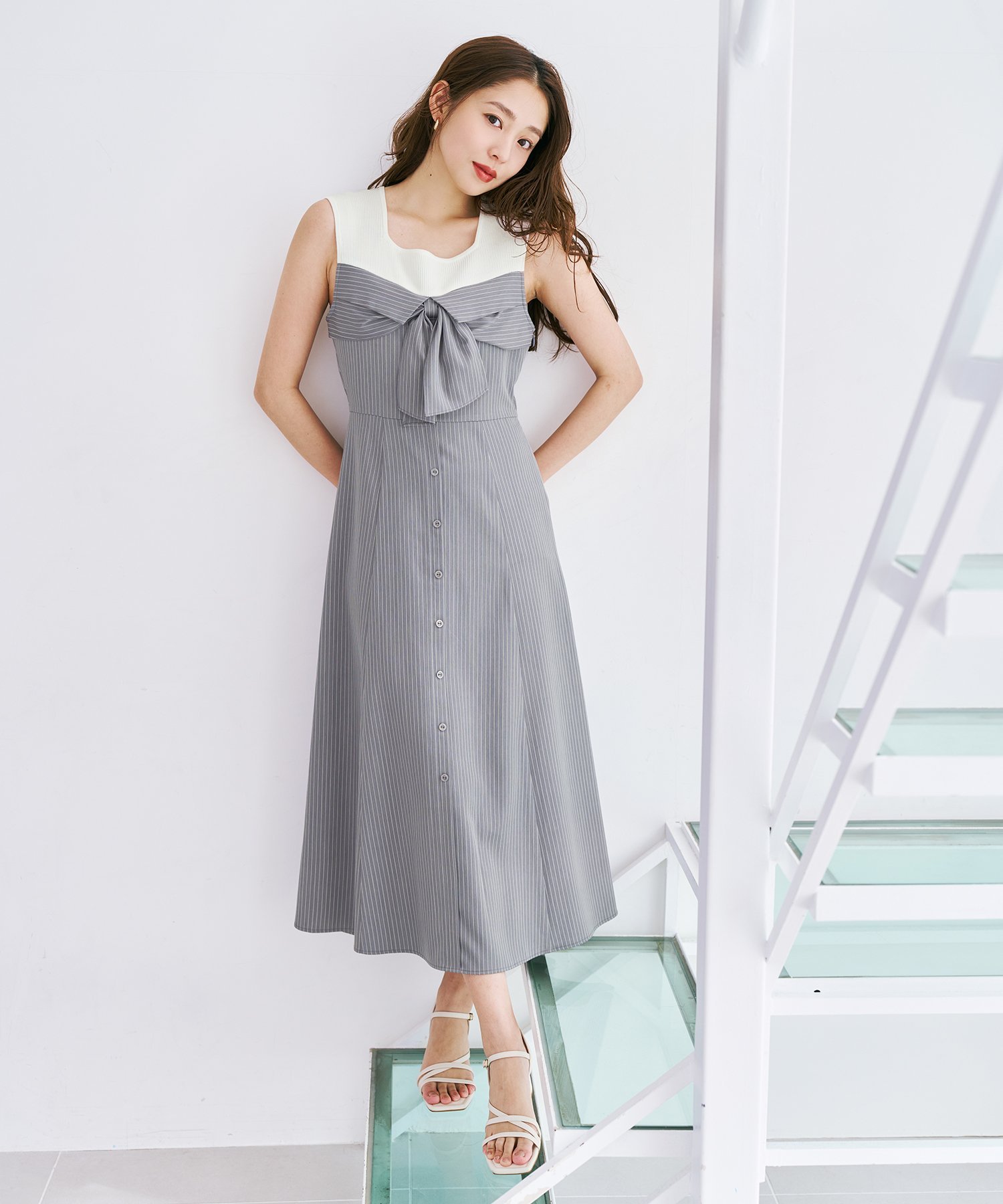【SALE／30%OFF】MISCH MASCH リボンシャツドッキングワンピース MM627424 ミッシュマッシュ ワンピース・ドレス ワンピース グレー ブルー ブラック【送料無料】