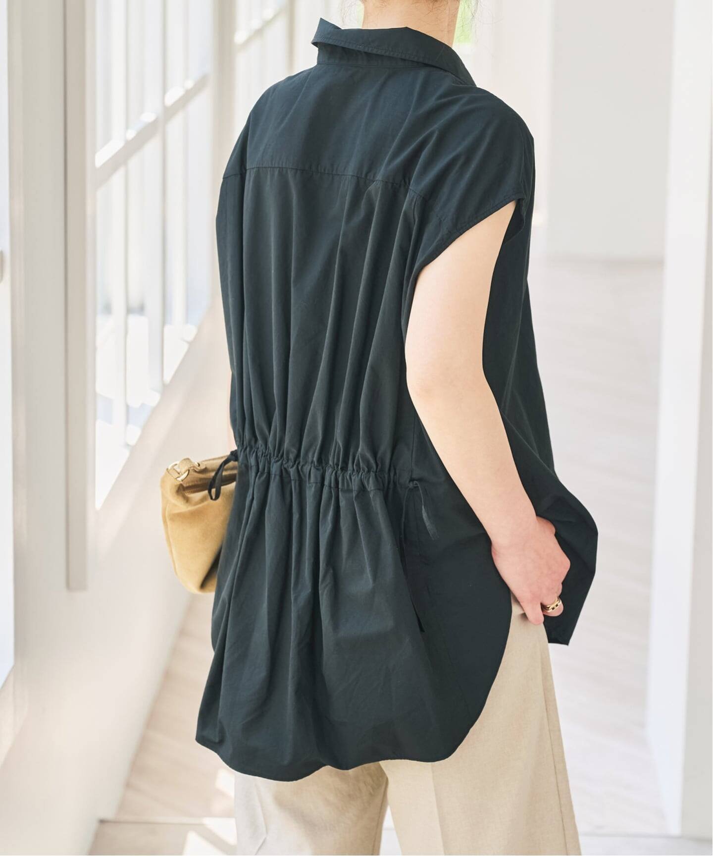Spick & Span バックギャザーフレンチスリーブシャツ スピックアンドスパン トップス シャツ・ブラウス グリーン ホワイト ブラック