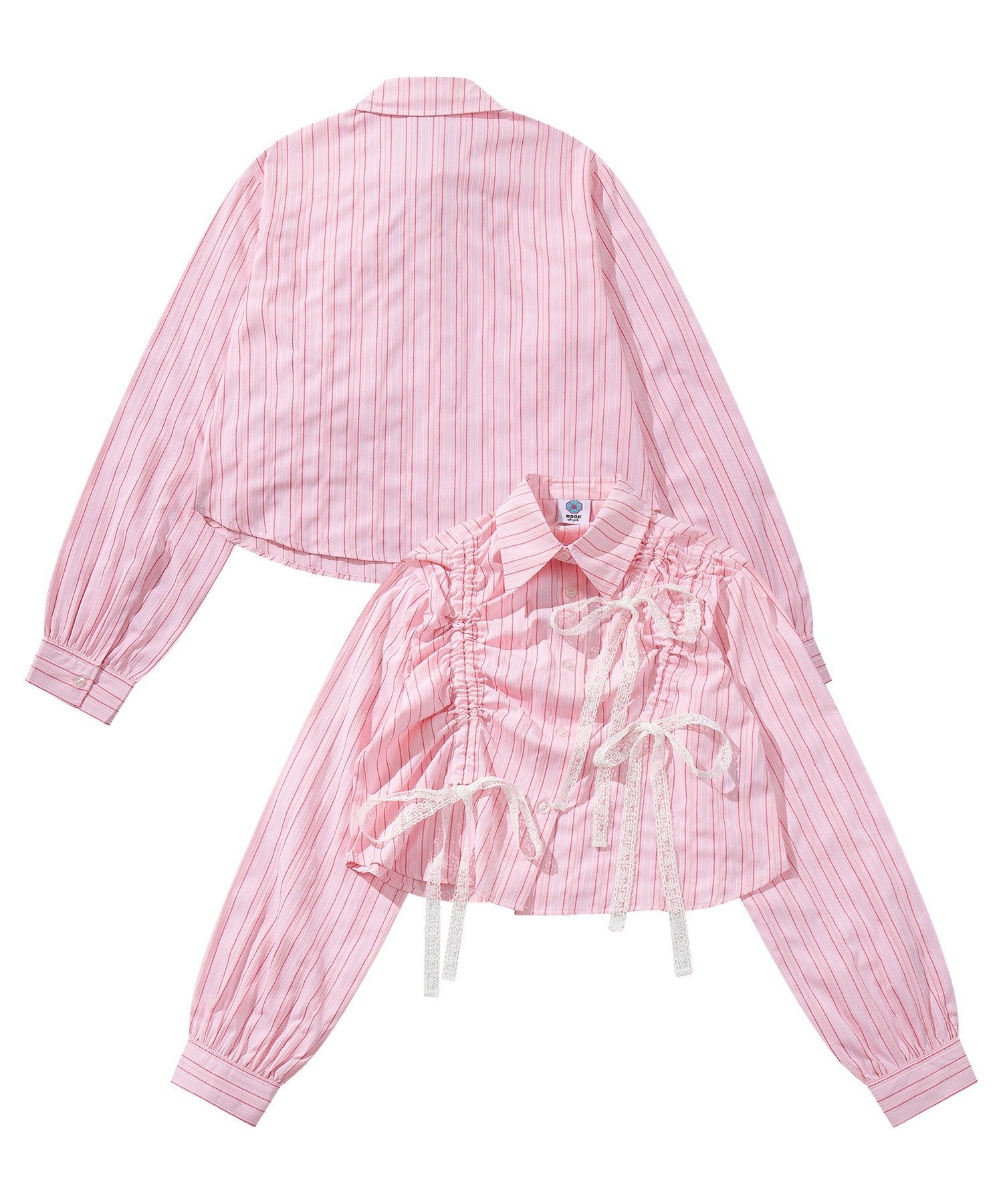 HOOK 【HOOK】for girls アシメトリーシャーリングストライプ柄シャツ アイモハ トップス シャツ・ブラウス ピンク
