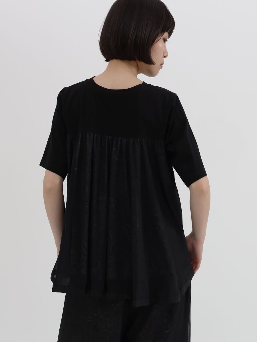 LASUD バックシフォンペイズリーカットソー ラシュッド トップス カットソー・Tシャツ ホワイト ブラック