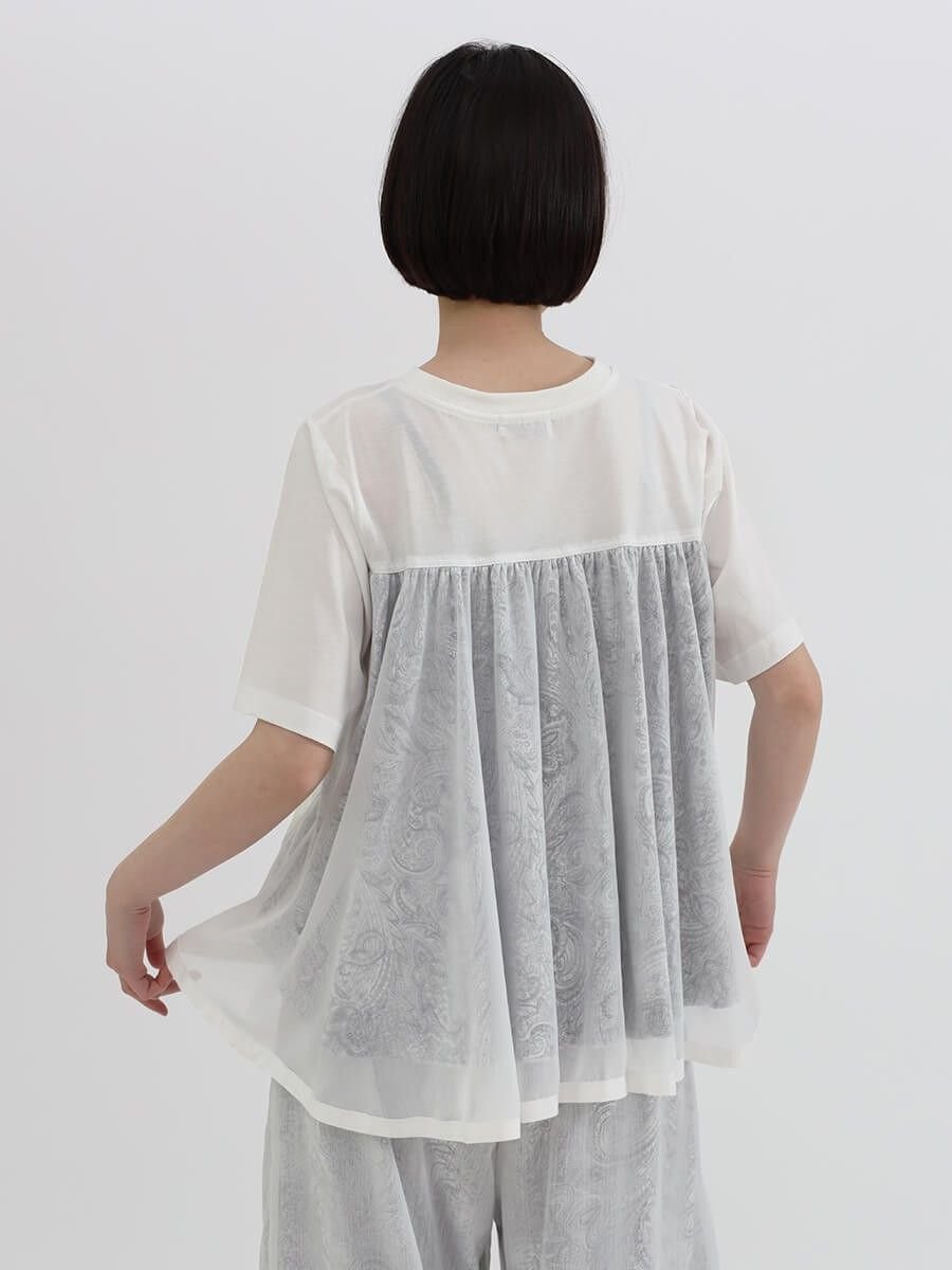 LASUD バックシフォンペイズリーカットソー ラシュッド トップス カットソー・Tシャツ ホワイト ブラック