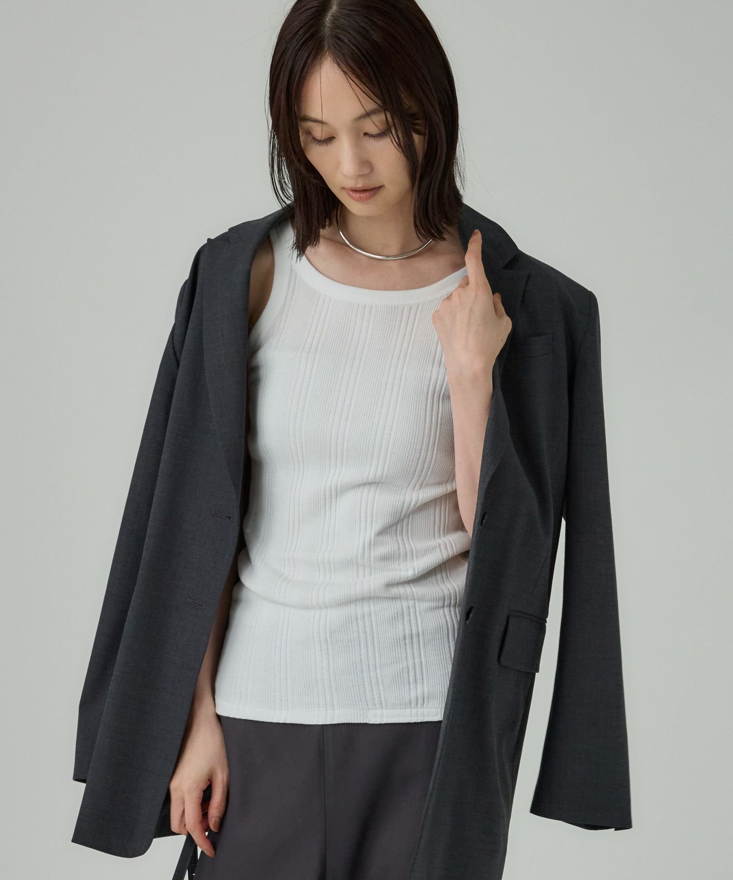 BABYLONE 【YOUNG&OLSEN】RANDOM RIB TANKTOP バビロン トップス その他のトップス ホワイト ブラック【送料無料】