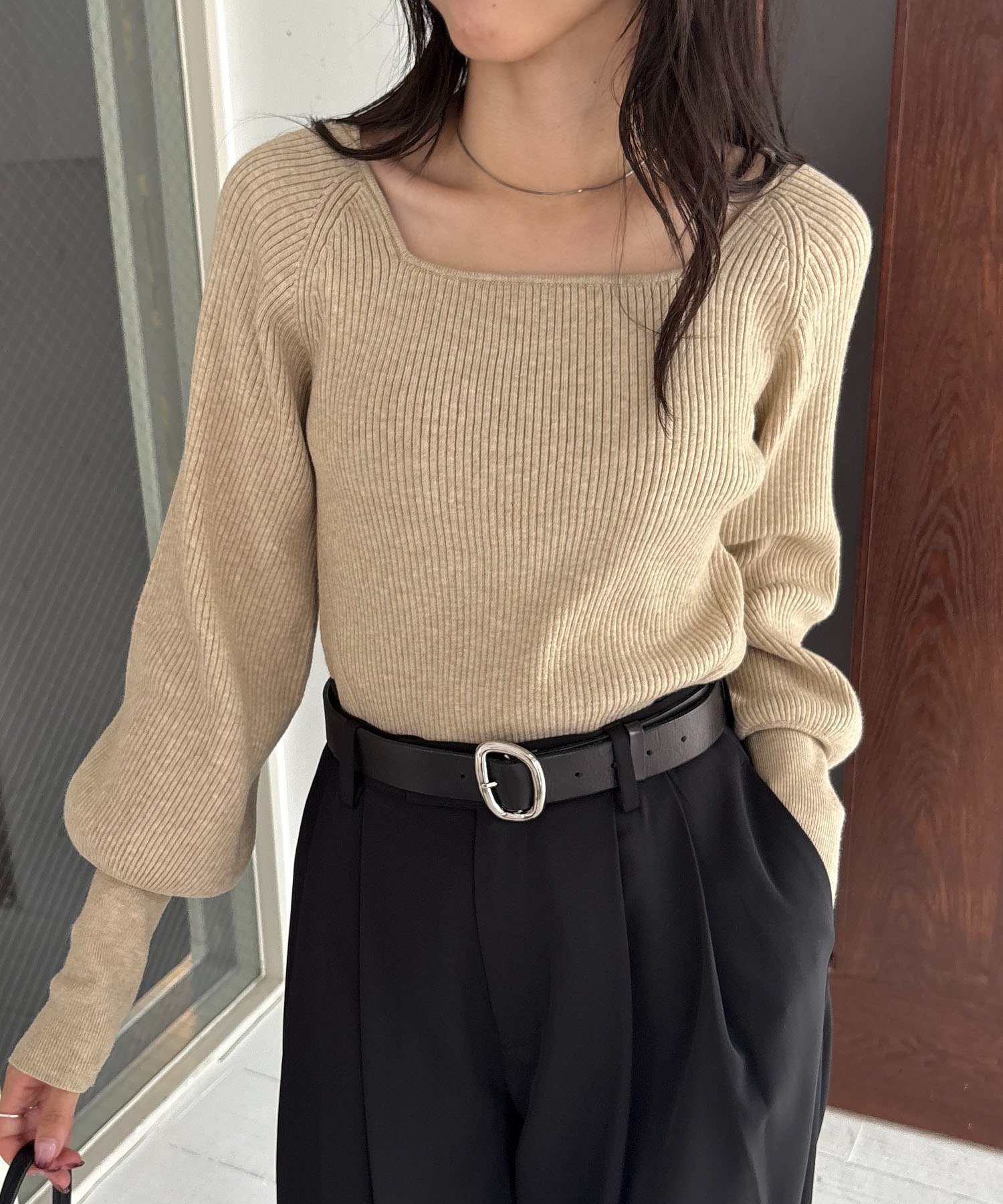 CAPRICIEUX LE'MAGE スクエアパフニット カプリシュ レマージュ トップス ニット ベージュ ブラック ホワイト【送料無料】