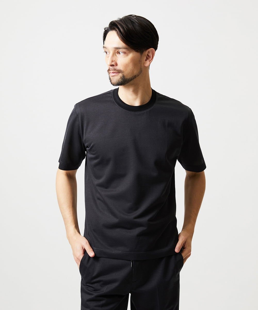 MICHEL KLEIN HOMME 【セットアップ】ジャージークルーネック半袖カットソー ミッシェルクランオム トップス カットソー・Tシャツ ブルー