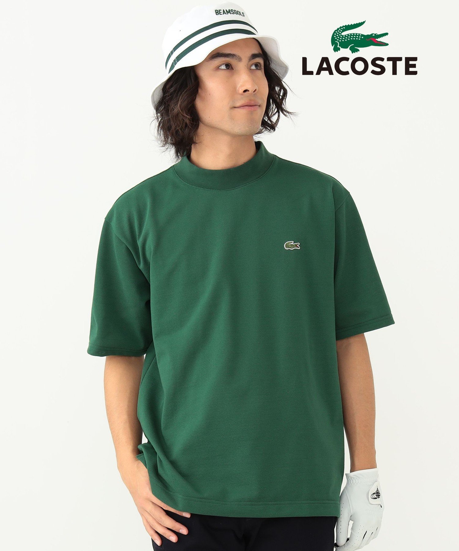 ビームス BEAMS GOLF ORANGE LABEL Lacoste for BEAMS GOLF / 別注 鹿の子 モックネックシャツ 父の日 ビームス ゴルフ トップス スウェット・トレーナー グリーン ブラック【送料無料】