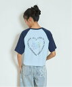 【SALE/50%OFF】Lovetoxic ハートラグラン五分袖Tシャツ ナルミヤオンライン トップス カットソー・Tシャツ ホワイト ブルー ピンク