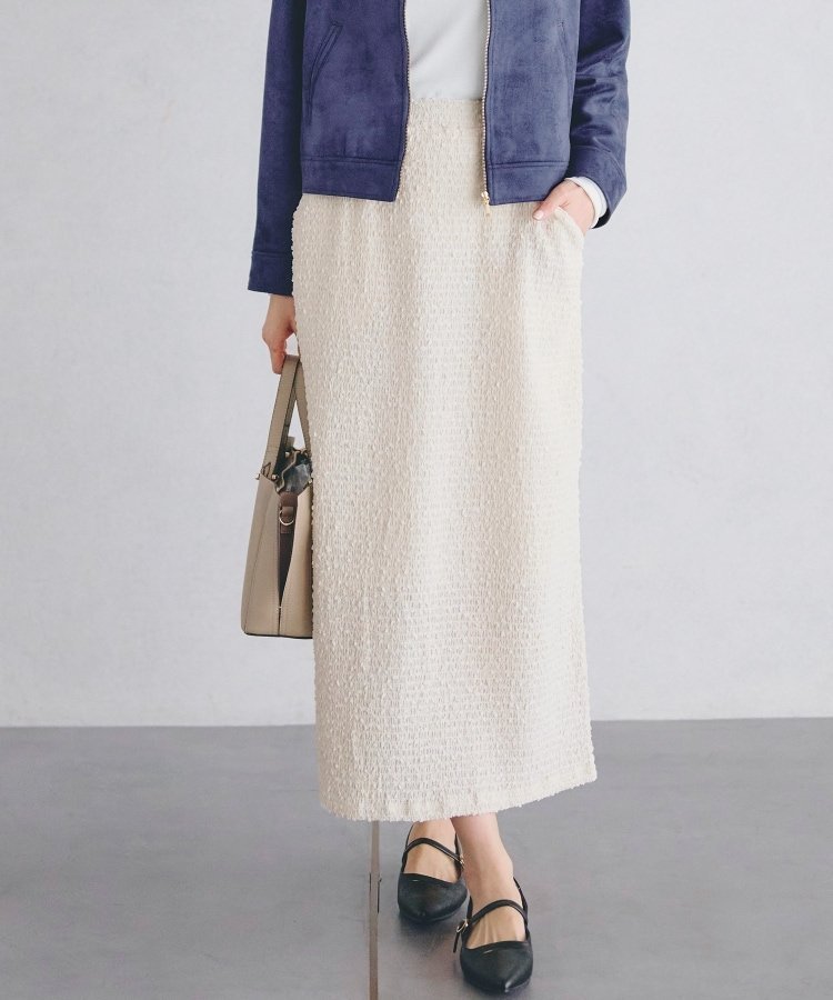 【SALE／57%OFF】grove シャーリングナロースカート グローブ スカート ロング・マキシスカート ブラック ホワイトのサムネイル