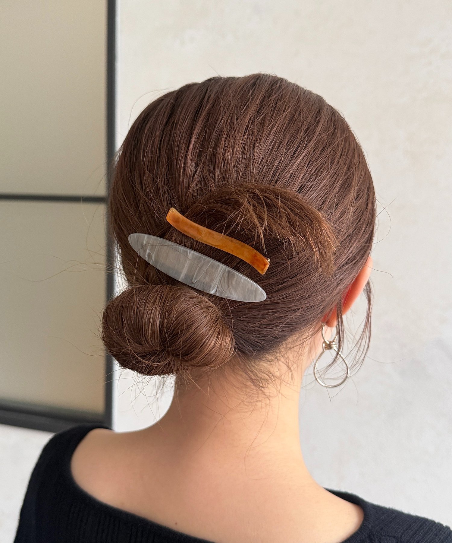 Chez toi 細長円形バレッタ シェトワ アクセサリー・腕時計 その他のアクセサリー・腕時計 ブラウン ホワイト グレー