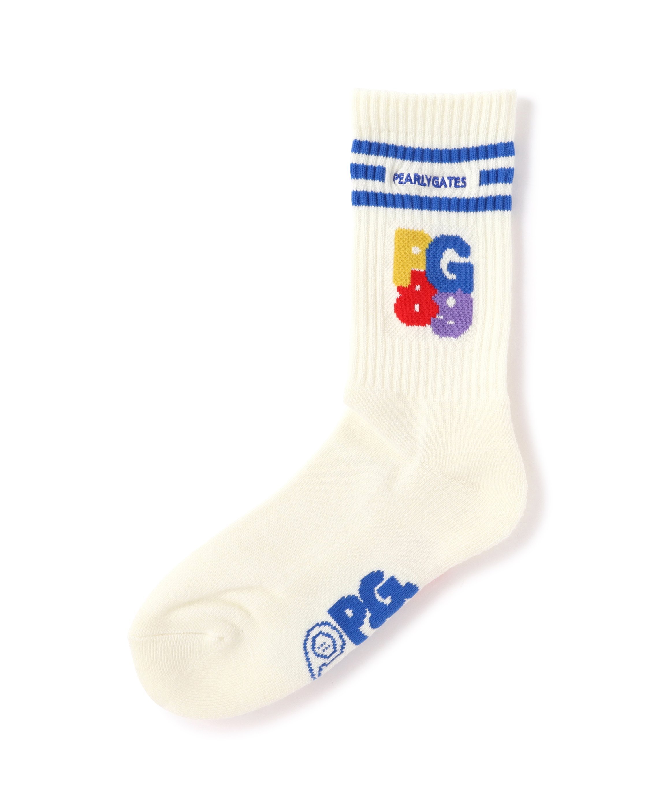 PEARLY GATES（パーリーゲイツ）ラインミドルソックス (LADIES)ゴルフ気分が上がるロゴモチーフとカラフルな色使いの絶妙なバランスで足元からこなれ感をプラスできる、ラインミドルソックス。リブニッティングの程よいフィット感がありクシュっと少したるませてもはける、スポーツ気分あふれるスタイリングにぴったりなトレンド感のあるソックスです。パーリーゲイツならではの遊び心のあるデザインで、ゴルフからデイリーユースまで様々なシーンにフィットする一足です。ゴルフ好きな方への、プレゼントアイテムとしてもオススメです。型番：053-6186110-030-41 QQ2537【採寸】FR：長さ19cm、適応サイズ(最小)22cm、適応サイズ(最大)24cm商品のサイズについて【商品詳細】日本製素材：アクリル ポリエステル その他サイズ：FR※画面上と実物では多少色具合が異なって見える場合もございます。ご了承ください。商品のカラーについて 【予約商品について】 ※「先行予約販売中」「予約販売中」をご注文の際は予約商品についてをご確認ください。■重要なお知らせ※ 当店では、ギフト配送サービス及びラッピングサービスを行っておりません。ラッピング・ギフト配送について同時に複数の商品を注文された場合メーカー希望小売価格についてご利用ガイドPEARLY GATES（パーリーゲイツ）ラインミドルソックス (LADIES)ゴルフ気分が上がるロゴモチーフとカラフルな色使いの絶妙なバランスで足元からこなれ感をプラスできる、ラインミドルソックス。リブニッティングの程よいフィット感がありクシュっと少したるませてもはける、スポーツ気分あふれるスタイリングにぴったりなトレンド感のあるソックスです。パーリーゲイツならではの遊び心のあるデザインで、ゴルフからデイリーユースまで様々なシーンにフィットする一足です。ゴルフ好きな方への、プレゼントアイテムとしてもオススメです。型番：053-6186110-030-41 QQ2537【採寸】FR：長さ19cm、適応サイズ(最小)22cm、適応サイズ(最大)24cm商品のサイズについて【商品詳細】日本製素材：アクリル ポリエステル その他サイズ：FR※画面上と実物では多少色具合が異なって見える場合もございます。ご了承ください。商品のカラーについて