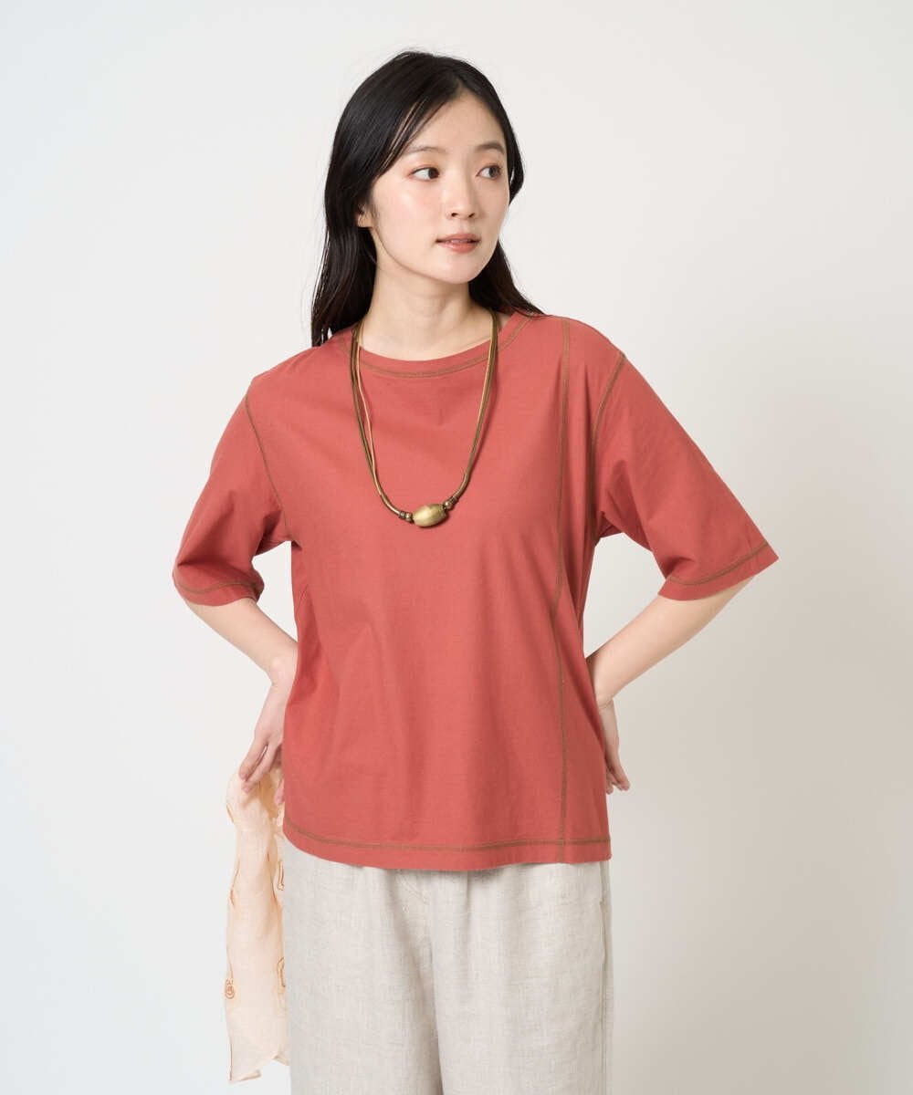 [洗える]クールローレルスカイコットTシャツ ジャンニロジュディーチェ トップス カットソー・Tシャツ パープル カーキグリーン オレンジ