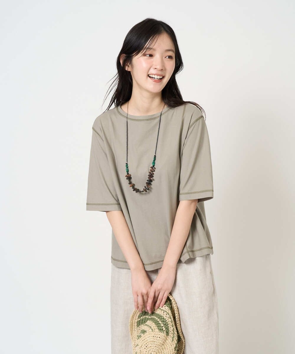 [洗える]クールローレルスカイコットTシャツ ジャンニロジュディーチェ トップス カットソー・Tシャツ パープル カーキグリーン オレンジ