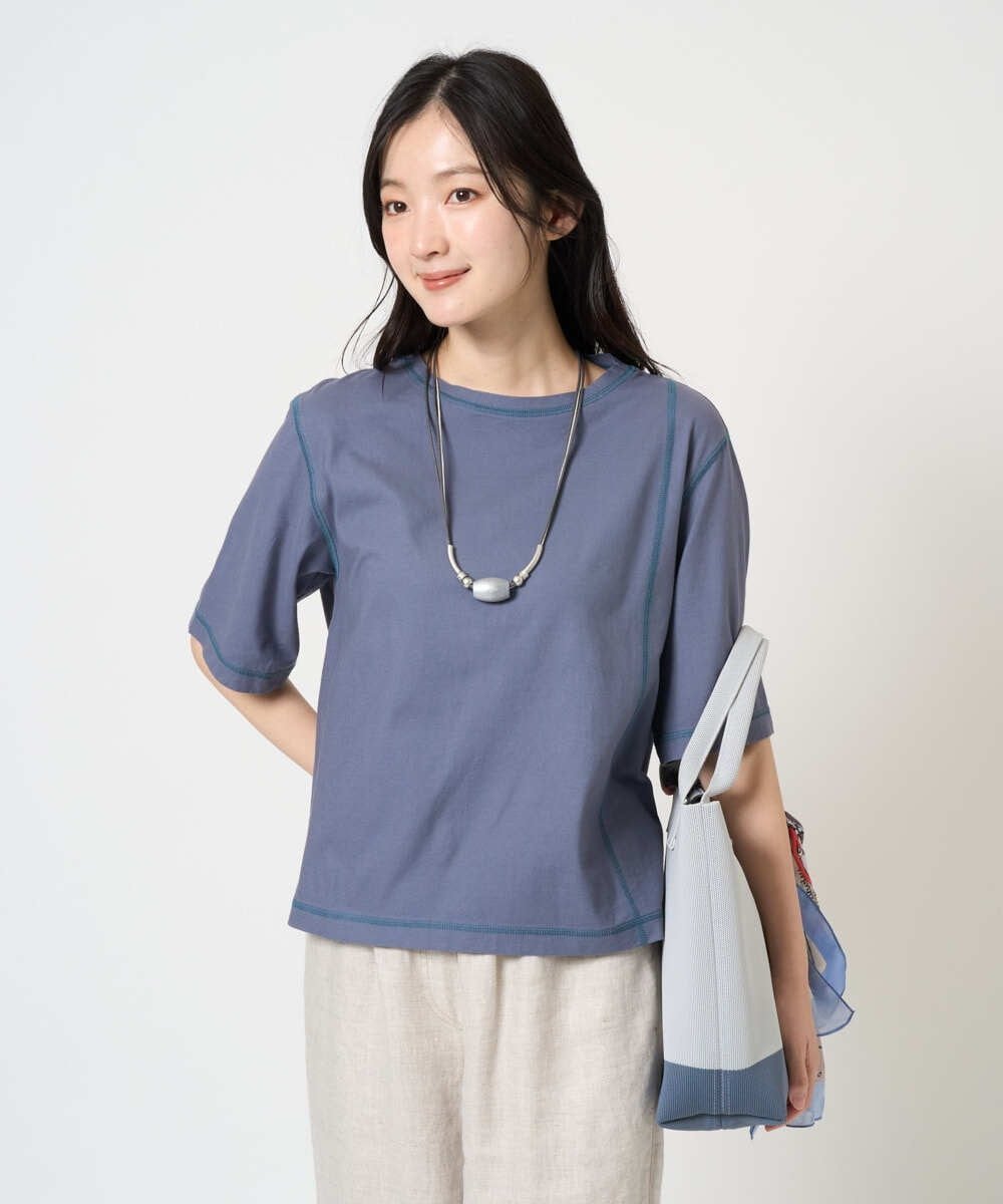 [洗える]クールローレルスカイコットTシャツ ジャンニロジュディーチェ トップス カットソー・Tシャツ パープル カーキグリーン オレンジ