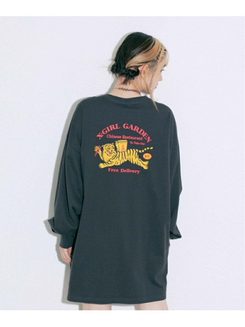 【SALE／50%OFF】X-girl DELIVERY L/S TEE DRESS ワンピース X-girl エックスガール ワンピース・ドレス その他のワンピース・ドレス グレー ホワイト イエロー