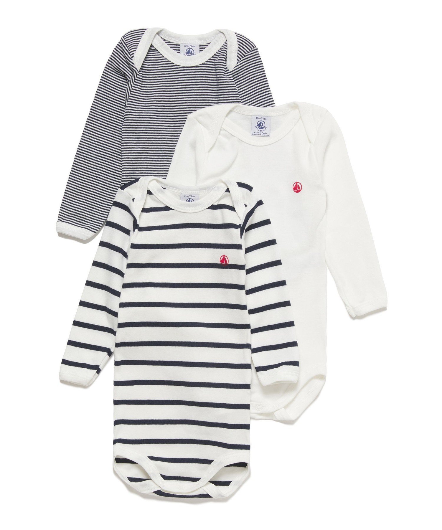 プチバトー ベビー服 男の子 PETIT BATEAU 長袖ボディ3枚組 プチバトー マタニティウェア・ベビー用品 ロンパース・カバーオール【送料無料】