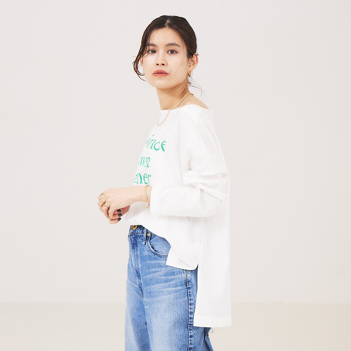 Rouge vif la cle マチ付ボートロゴロンTee ルージュ・ヴィフ ラクレ トップス カットソー・Tシャツ グレー グリーン