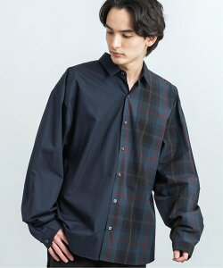 【SALE／50%OFF】Rocky Monroe 日本製 オーバーサイズ チェックアシンメトリー 長袖シャツ ロッキーモンロー トップス シャツ・ブラウス ネイビー ブラック