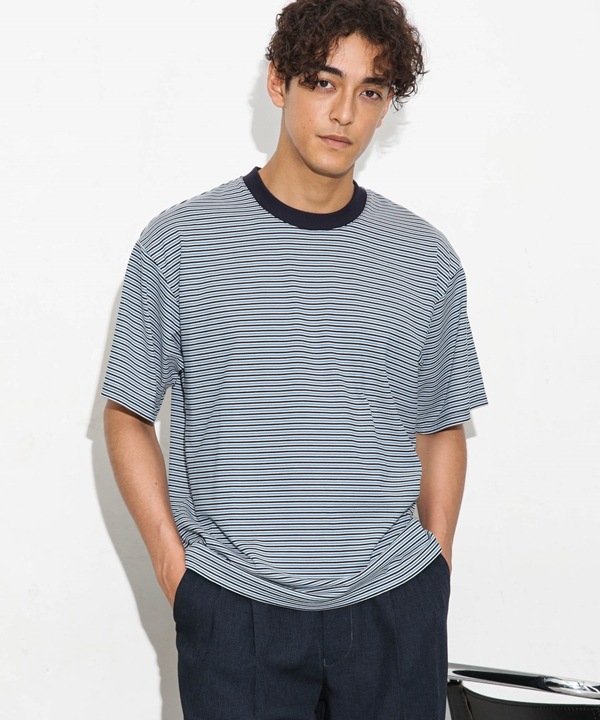 【SALE／20%OFF】NANO universe Anti Soaked 汗染み防止ボーダークルーネックT半袖 ナノユニバース トップス カットソー・Tシャツ ブルー ホワイト ネイビー【送料無料】