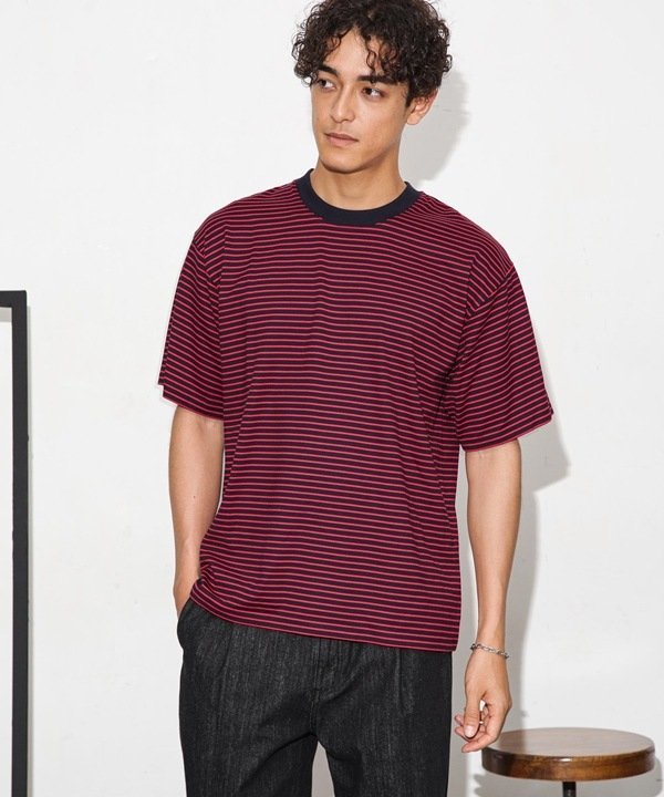 【SALE／20%OFF】NANO universe Anti Soaked 汗染み防止ボーダークルーネックT半袖 ナノユニバース トップス カットソー・Tシャツ ブルー ホワイト ネイビー【送料無料】