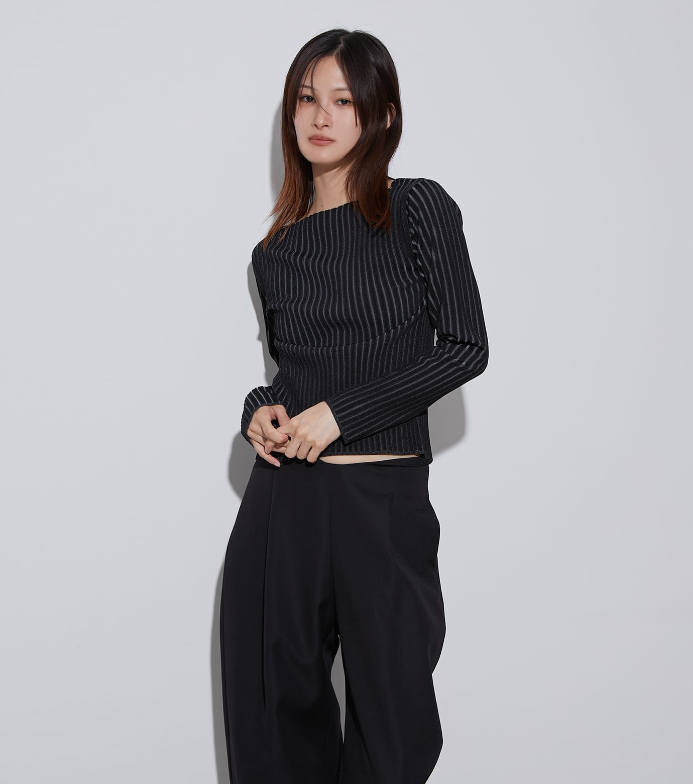 LE CIEL BLEU レースアップリブニット / Lace-up Rib Knit ルシェルブルー トップス ニット ブラック ブルー