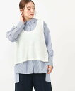 【SALE/19%OFF】eur3 【大きいサイズ】テープヤーンニットベスト エウルキューブ トップス ベスト・ジレ ホワイト【送料無料】