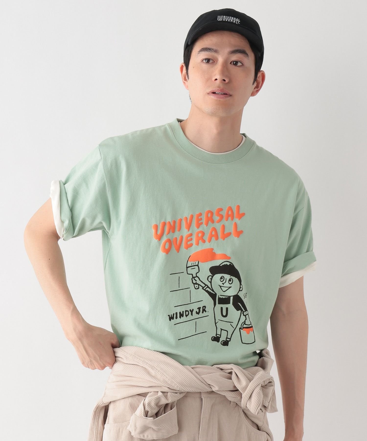 UNIVERSAL OVERALL/Windy Jr. Tシャツ/一部店舗限定/635125 グローバルワーク トップス カットソー・Tシャツ グレー ホワイト