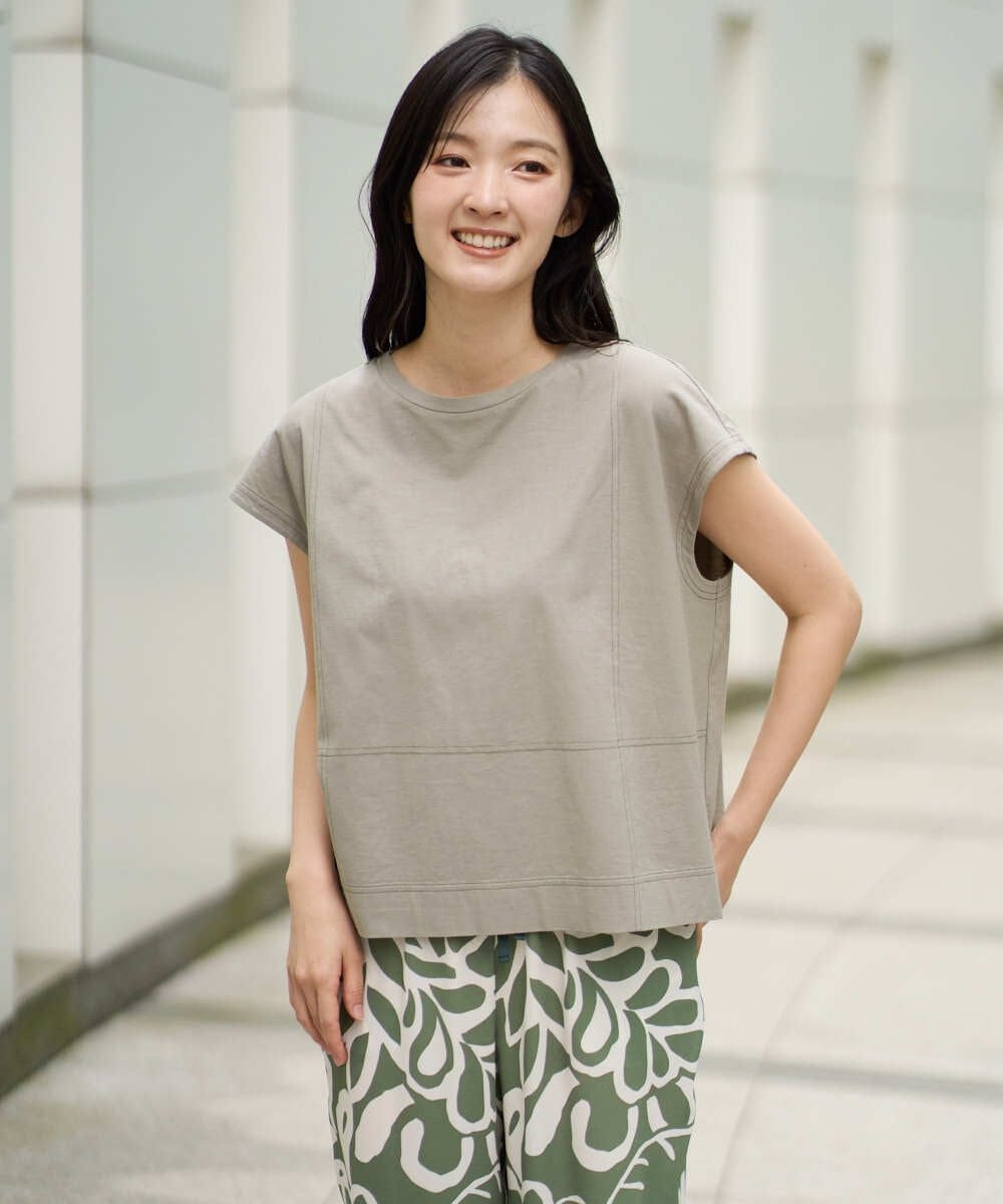 [洗える]クールローレルノースリーブカットソー ジャンニロジュディーチェ トップス カットソー・Tシャツ オレンジ カーキグリーン ホワイト