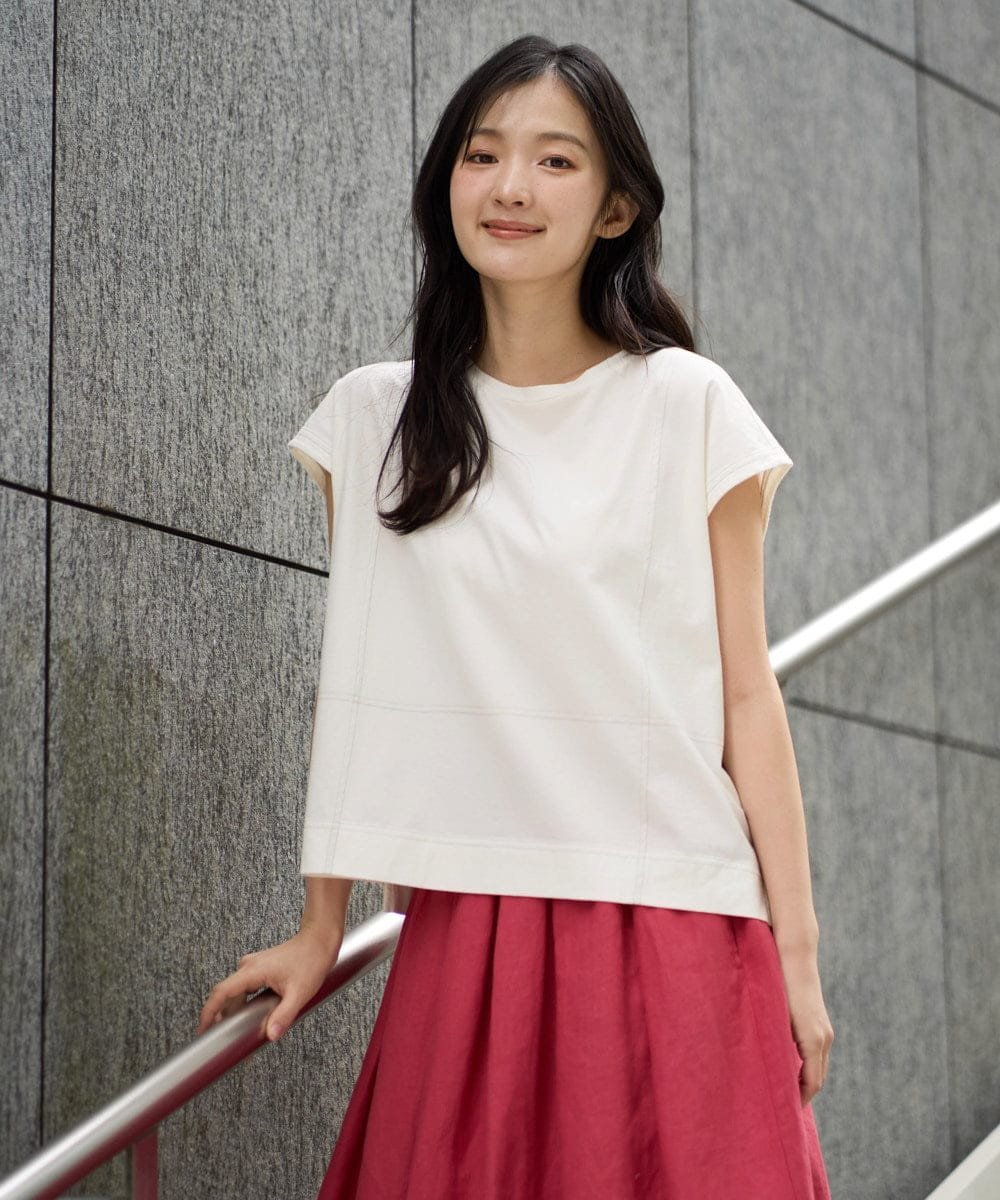 [洗える]クールローレルノースリーブカットソー ジャンニロジュディーチェ トップス カットソー・Tシャツ オレンジ カーキグリーン ホワイト
