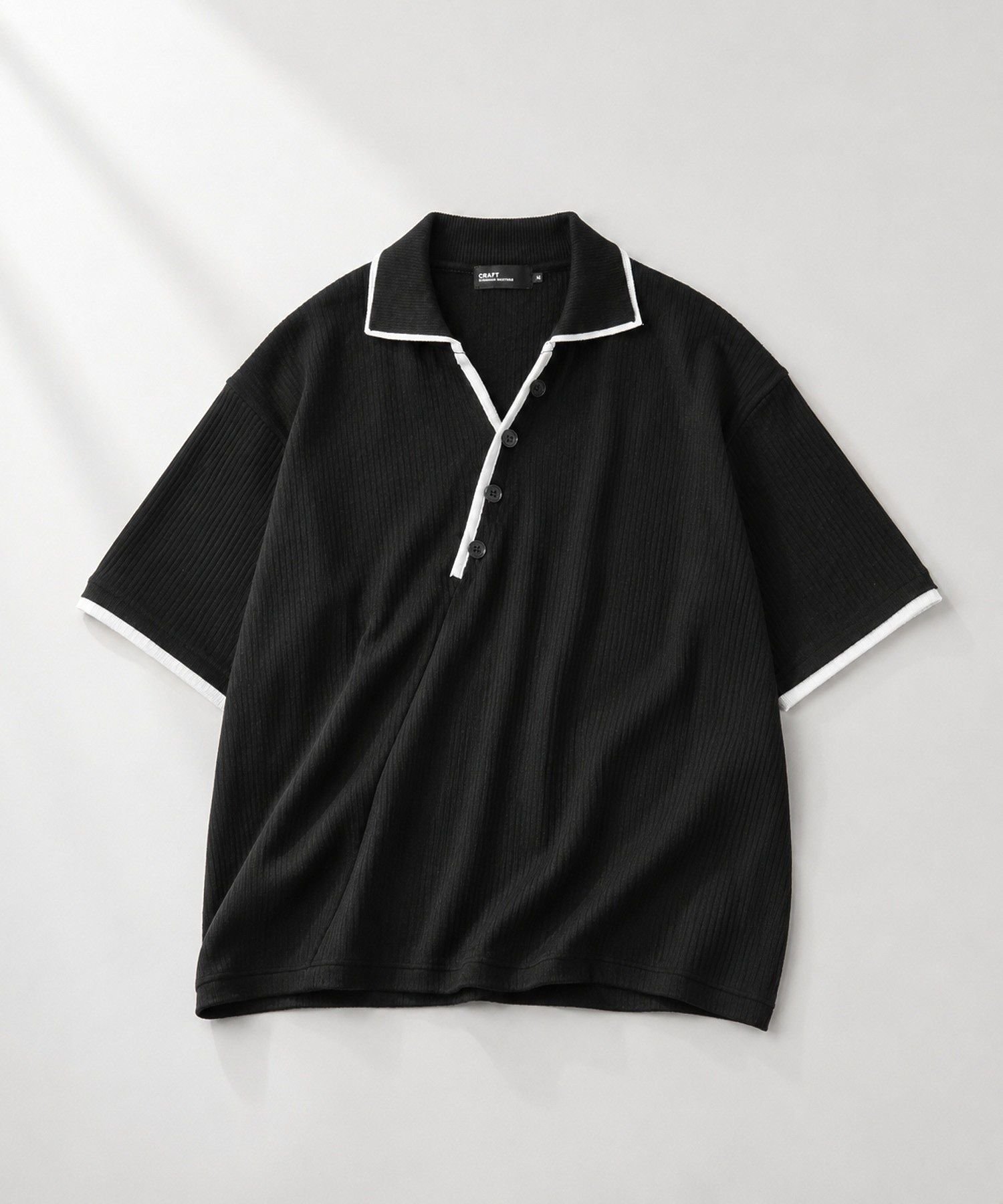 ダブルカラー変形ヘンリーネックT クラフトスタンダードブティック トップス カットソー・Tシャツ グレー ブラック ブルー