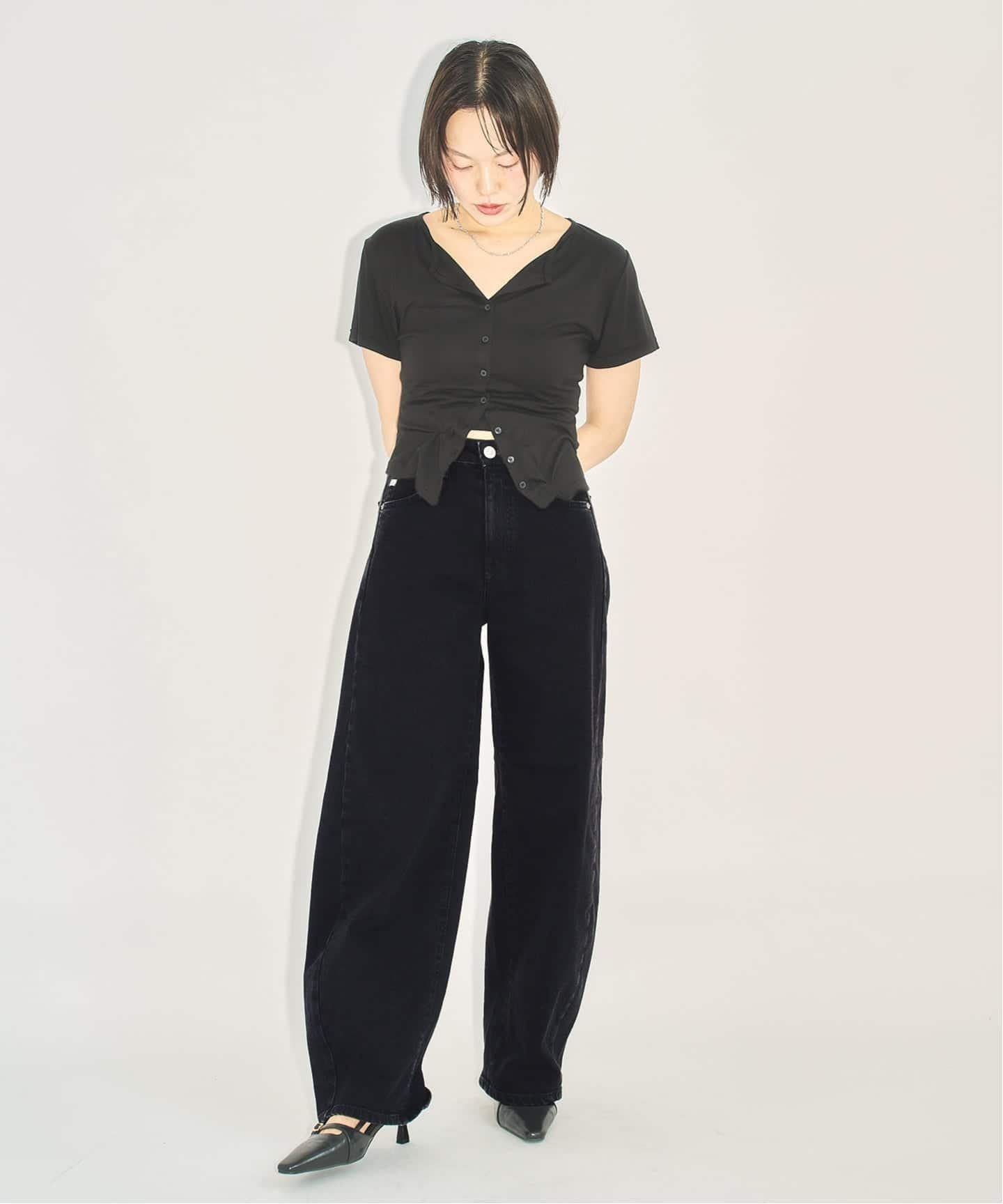 U by SPICK&SPAN 《 追加 / 新色 》SOMETHING / サムシング HANA CURVE TAPERED ユーバイスピックアンドスパン パンツ ジーンズ・デニムパンツ ブルー ブラック