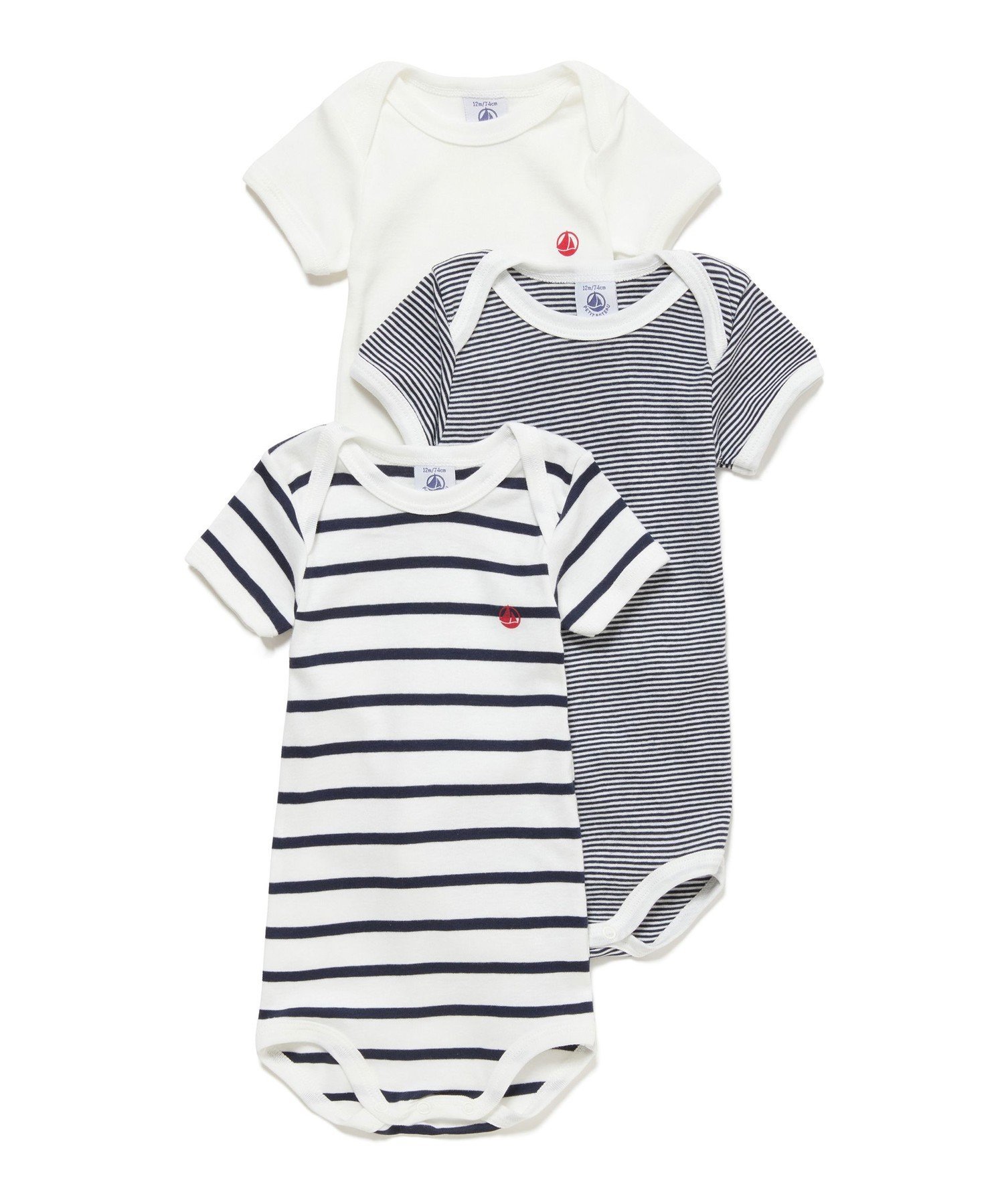 プチバトー ロンパース（ベビー用） PETIT BATEAU 半袖ボディ3枚組 プチバトー マタニティウェア・ベビー用品 ロンパース・カバーオール【送料無料】