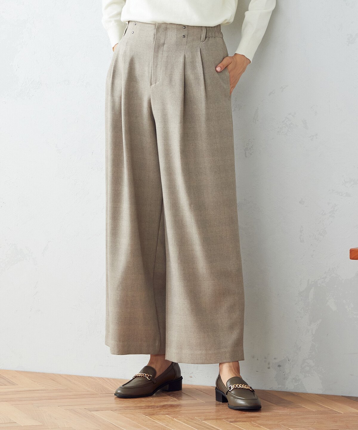 【SALE／50%OFF】COMME CA MODELS グレンチェック ワイドパンツ コムサイズム パンツ その他のパンツ ベージュ グレーのサムネイル