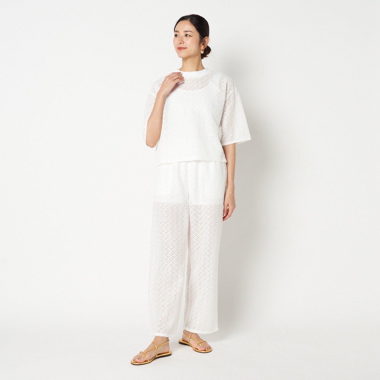 HELIOPOLE LACE PANTS エリオポール パンツ その他のパンツ ホワイト ブラック